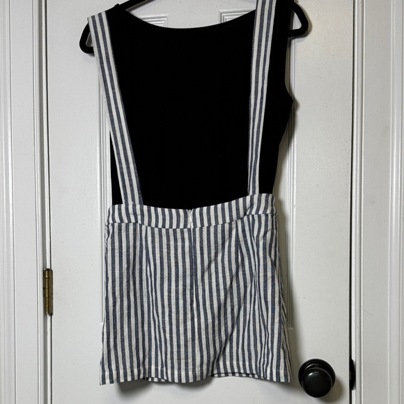 CARMAR Blue White Striped Overall Skirt Dress Linen Suspender Mini NWT 8 - Picture 6 of 10